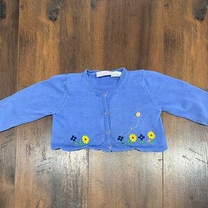 Blue Embroidered Floral Kids Sweater Cardigan Special Occasion Girls Size 2T